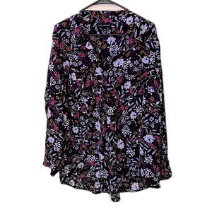 Lane Bryant Women’s Plus Size Black Floral Print Long Sleeve Blouse Size 18/20